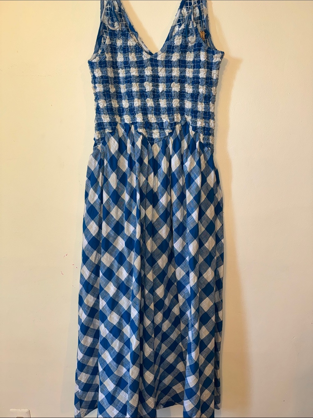 Free People Vera Free-est Smocked Check Summer Billowy Midi Dress Small - Picture 6 of 9